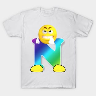 Letter N Alphabet Smiley Monogram Face Emoji Shirt for Men Women Kids T-Shirt